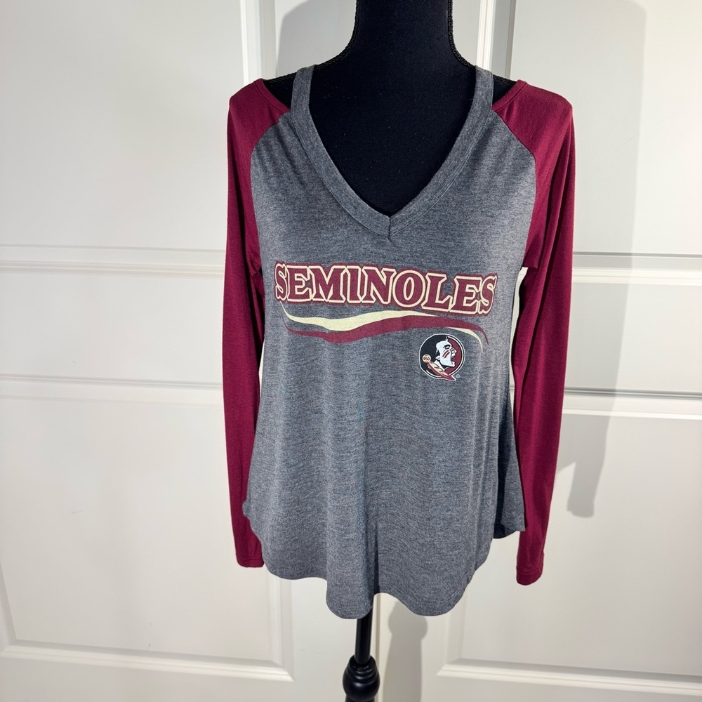 Colosseum Gray and Maroon Seminoles Long Sleeve Tee Small